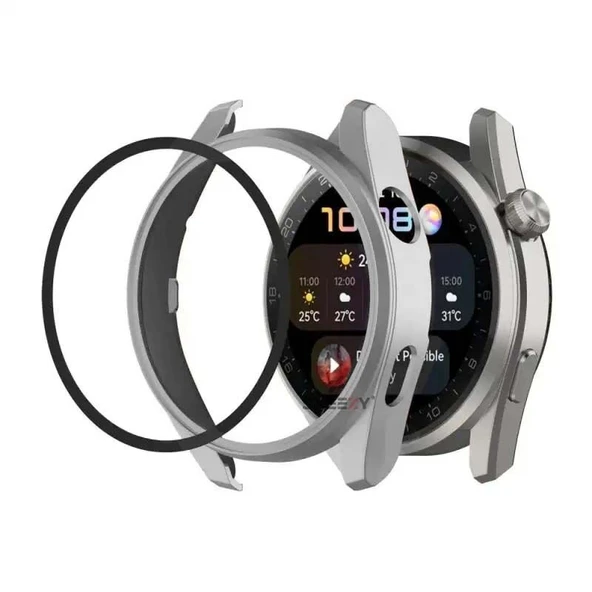 Sneezy Huawei Gt3 Pro 46mm PC Sert Kasa Ve Ekran Koruyucu  Gümüş