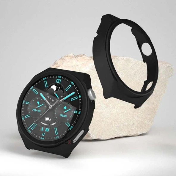 Sneezy Huawei Gt3 Pro 46mm PC Sert Kasa Ve Ekran Koruyucu  Siyah - 3