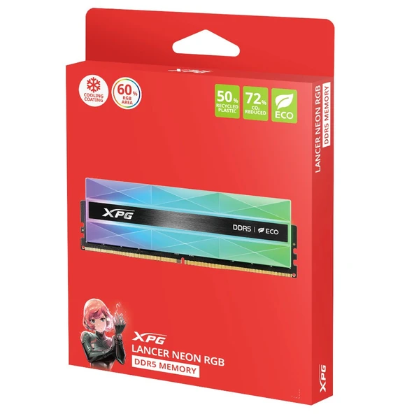 XPG Lancer Neon 32GB (2x16GB) DDR5 6400Mhz RGB CL32 AX5U6400C3216G-DCLANRSG Dual Kit Ram - 4