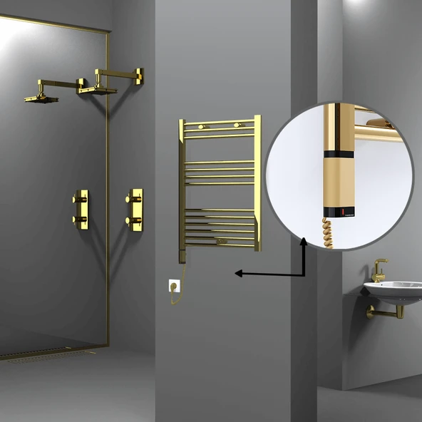 HAITI Elektrikli Havlupan 600x800 Düz Altın (OneD OnOff ) Sol 300W ürün görseli 1