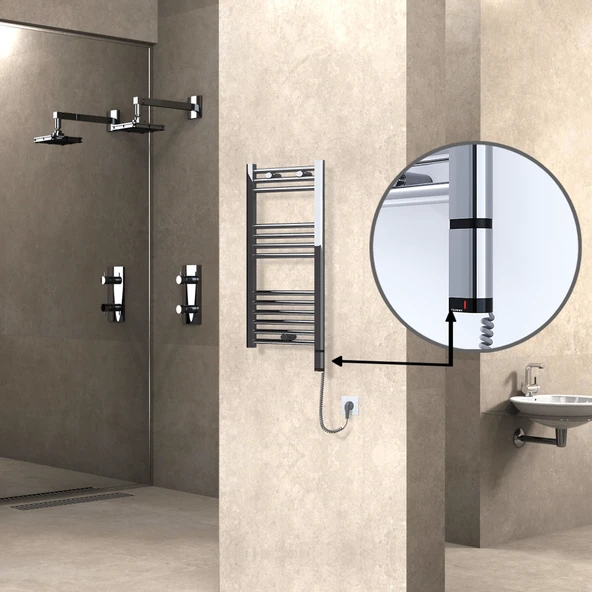 HAITI Elektrikli Havlupan 400x800 Düz Krom (OneD OnOff ) Sağ 200W ürün görseli 1