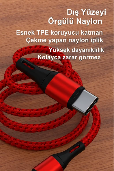 2.4AMPER 1Metre USB to TYP-C Güçlendirilmiş Örgülü Şarj ve Data Kablosu BDL-V10 - 4