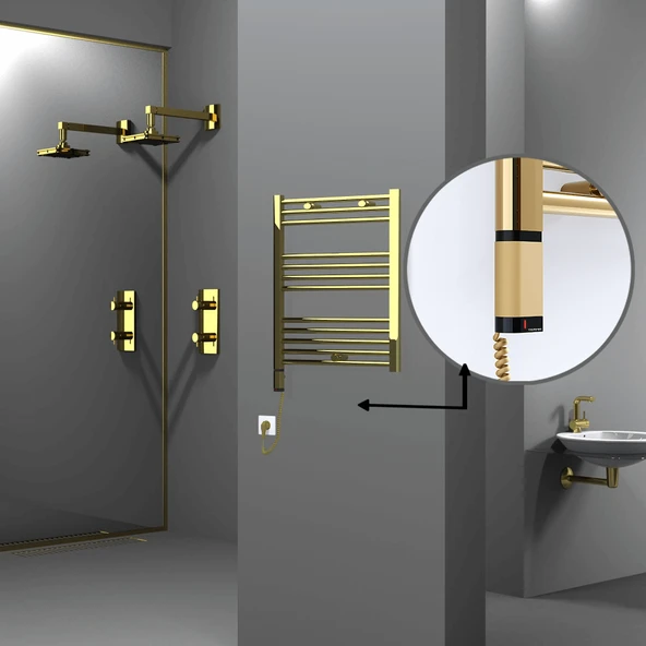 HAITI Elektrikli Havlupan 600x700 Düz Altın (OneD OnOff ) Sol 200W ürün görseli