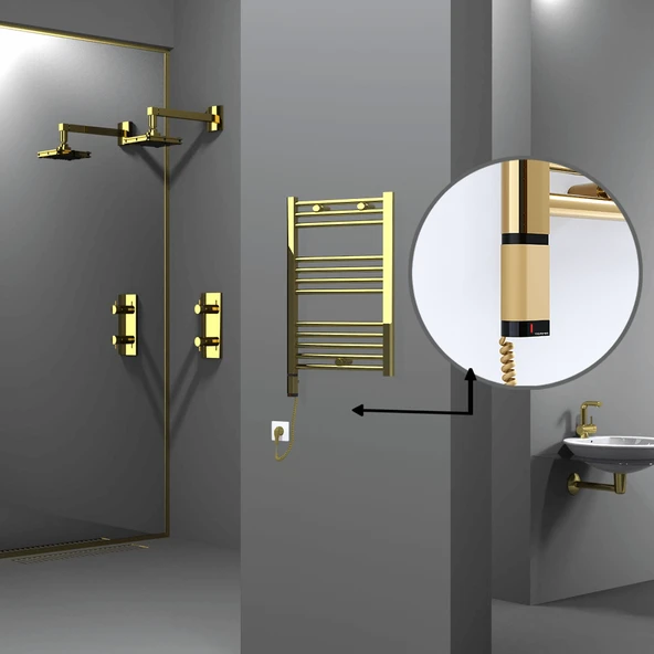 HAITI Elektrikli Havlupan 500x700 Düz Altın (OneD OnOff ) Sol 200W ürün görseli