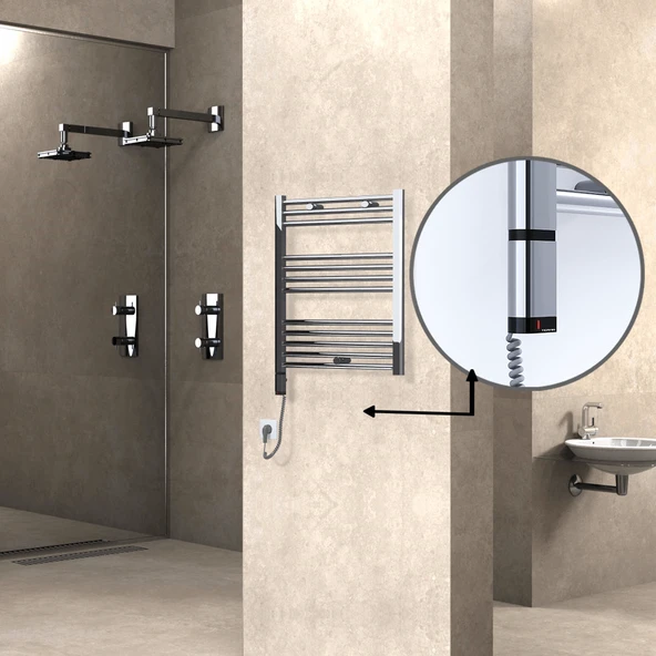 HAITI Elektrikli Havlupan 600x700 Düz Krom (OneD OnOff ) Sol 200W ürün görseli 1