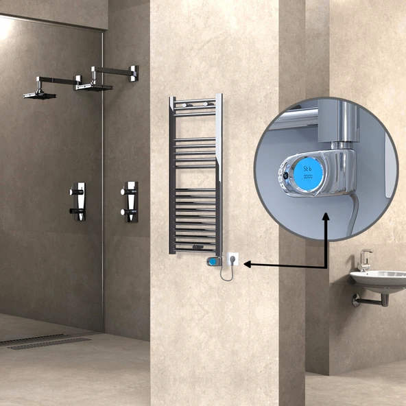 HAITI Elektrikli Havlupan 400x1000 Düz Krom (Musa Termostat) 200W ürün görseli 1