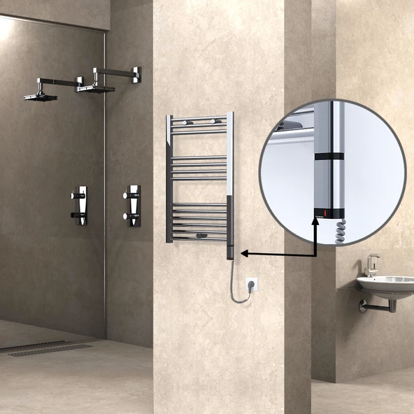 HAITI Elektrikli Havlupan 500x800 Düz Krom (OneD OnOff ) Sağ 200W ürün görseli 1