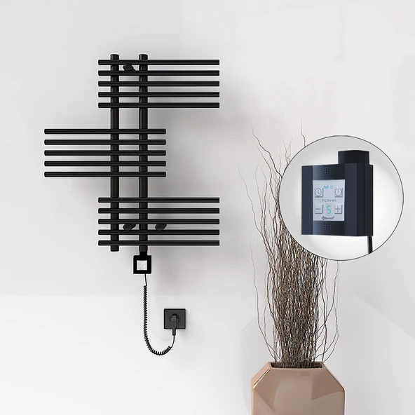 FIJI Elektrikli Havlupan 650x740 Siyah Mat (KTX4 Termostat) 300W Spiral Kablolu ürün görseli 1