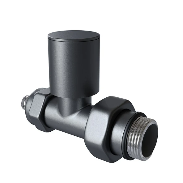 Radyatör Vanası 12 Koyu Antrasit Düz Pex (Metal Volanlı 16*2mm Boru Bağl. Rakorlu)