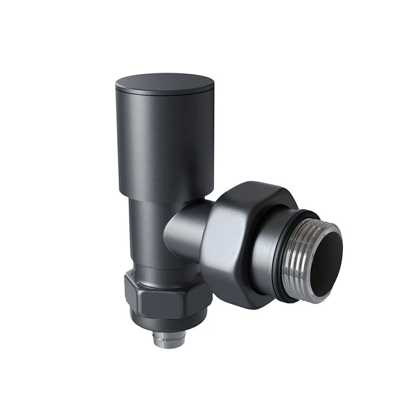 Radyatör Vanası 12 Koyu Antrasit Köşe Pex (Metal Volanlı 16*2mm Boru Bağl. Rakorlu)