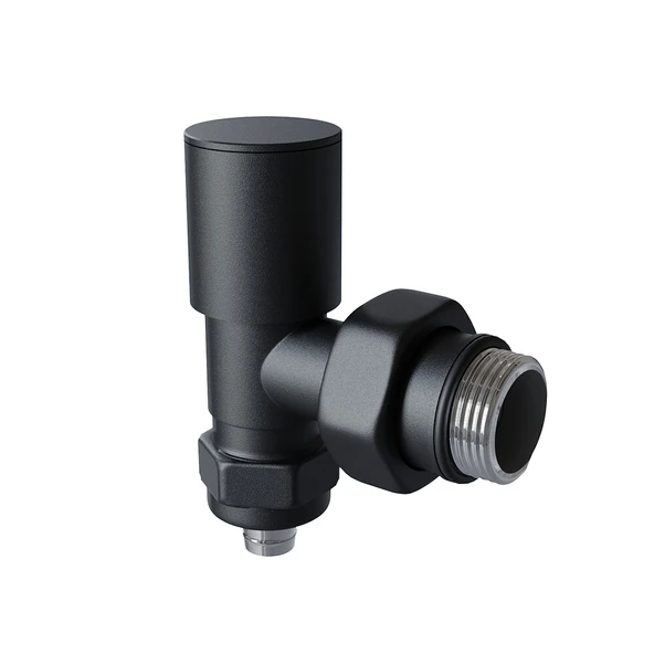 Radyatör Vanası 12 Pütürlü Siyah Köşe Pex (Metal Volanlı 16*2mm Boru Bağl. Rakorlu)