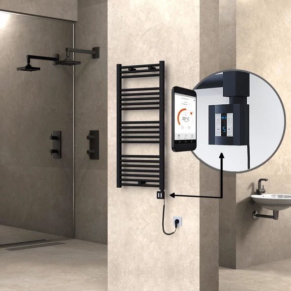 HAITI Elektrikli Havlupan 500x1100 Düz Siyah (KTX4 Termostat) 600W Spiral Kablolu ürün görseli 1