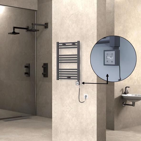 HAITI Elektrikli Havlupan 500x700 Düz Antrasit (KTX3 Termostat) 300W Spiral Kablolu ürün görseli 1