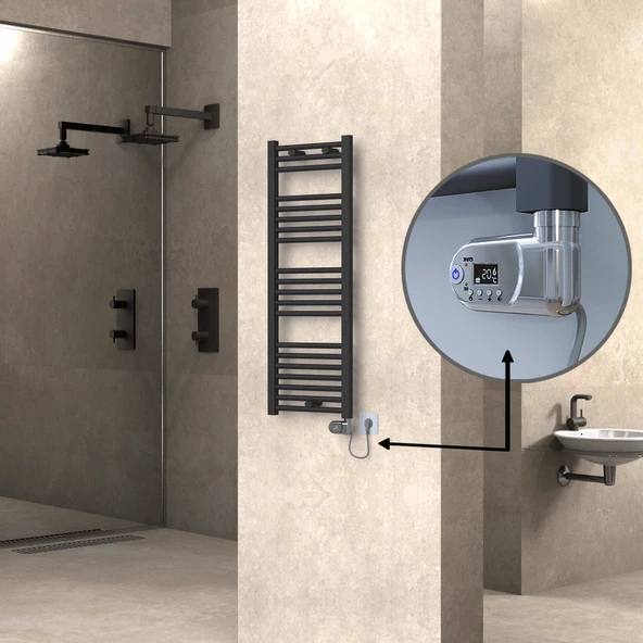 HAITI Elektrikli Havlupan 400x1100 Düz Antrasit (Thesis Termostat) 600W ürün görseli 1