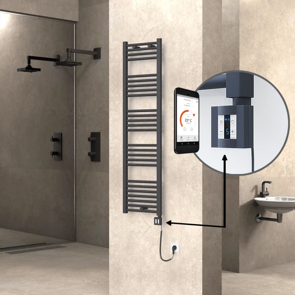 HAITI Elektrikli Havlupan 400x1500 Düz Antrasit (KTX4 Termostat) 600W Spiral Kablolu ürün görseli 1