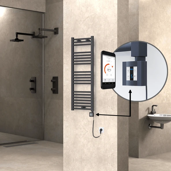 HAITI Elektrikli Havlupan 400x1100 Düz Antrasit (KTX4 Termostat) 600W Spiral Kablolu ürün görseli 1