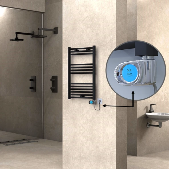 HAITI Elektrikli Havlupan 500x800 Düz Siyah (Musa Termostat) 300W ürün görseli 1