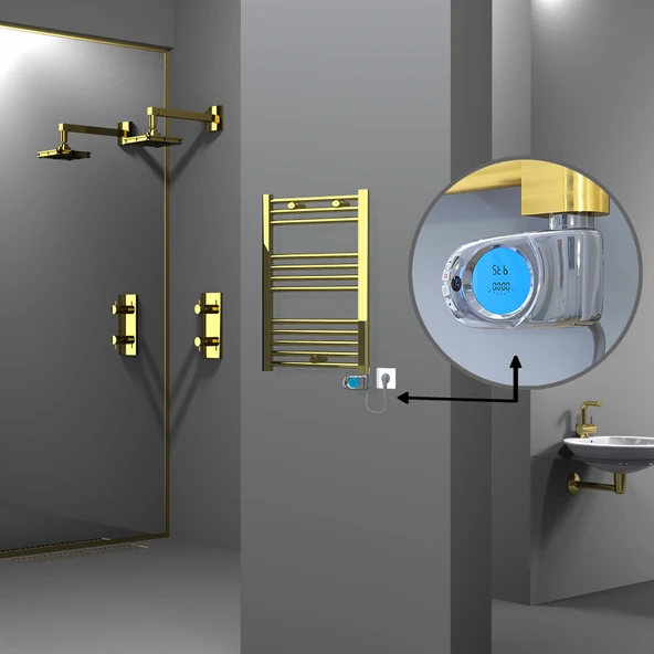 HAITI Elektrikli Havlupan 500x700 Düz Altın (Musa Termostat) 200W ürün görseli 1