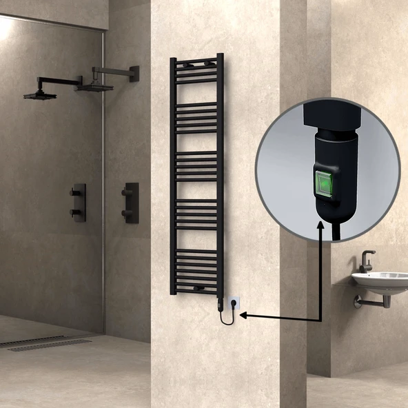 HAITI Elektrikli Havlupan 400x1500 Düz Siyah (OnOff Düğmeli) 600W ürün görseli 1