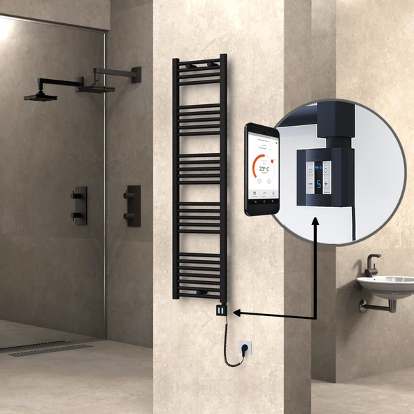 HAITI Elektrikli Havlupan 400x1500 Düz Siyah (KTX4 Termostat) 600W Spiral Kablolu ürün görseli 1