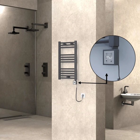 HAITI Elektrikli Havlupan 400x700 Düz Antrasit (KTX3 Termostat) 300W Spiral Kablolu ürün görseli