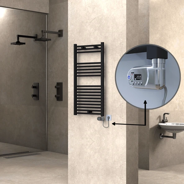 HAITI Elektrikli Havlupan 500x1000 Düz Siyah (Thesis Termostat) 600W ürün görseli 1