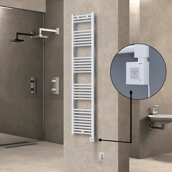 HAITI Elektrikli Havlupan 400x1800 Düz Beyaz (KTX1 Termostat) 600W Spiral Kablolu ürün görseli 1