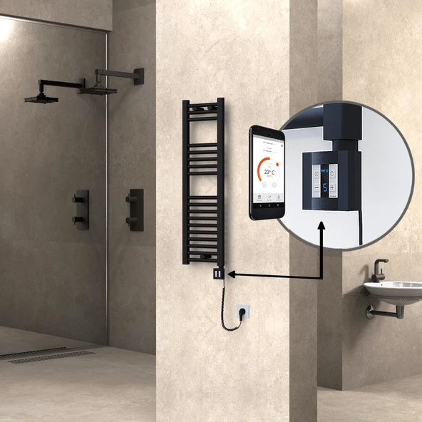 HAITI Elektrikli Havlupan 300x1000 Düz Siyah (KTX4 Termostat) 300W Spiral Kablolu ürün görseli 1