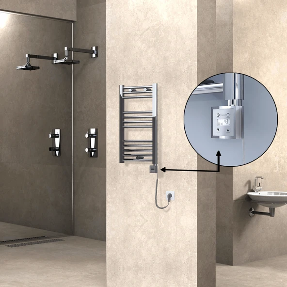 HAITI Elektrikli Havlupan 400x700 Düz Krom (KTX3 Termostat) 200W Spiral Kablolu ürün görseli 1