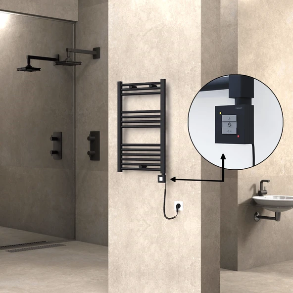 HAITI Elektrikli Havlupan 500x800 Düz Siyah (KTX1 Termostat) 300W Spiral Kablolu ürün görseli