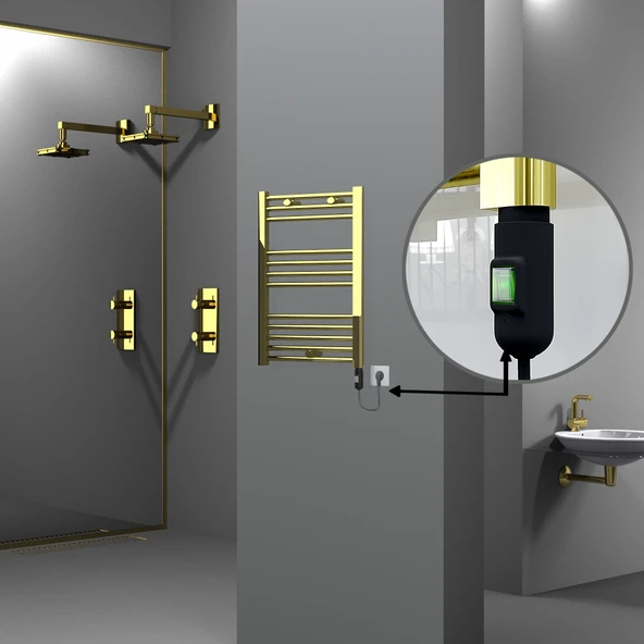 HAITI Elektrikli Havlupan 500x700 Düz Altın (OnOff Düğmeli) 200W ürün görseli 1