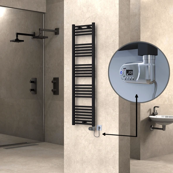 HAITI Elektrikli Havlupan 400x1500 Düz Siyah (Thesis Termostat) 600W ürün görseli 1