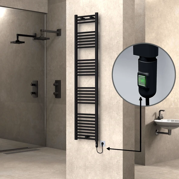 HAITI Elektrikli Havlupan 400x1800 Düz Siyah (OnOff Düğmeli) 600W ürün görseli 1