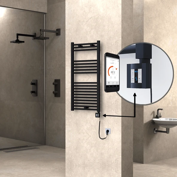 HAITI Elektrikli Havlupan 500x1000 Düz Siyah (KTX4 Termostat) 600W Spiral Kablolu ürün görseli 1