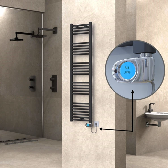 HAITI Elektrikli Havlupan 400x1500 Düz Antrasit (Musa Termostat) 600W ürün görseli 1