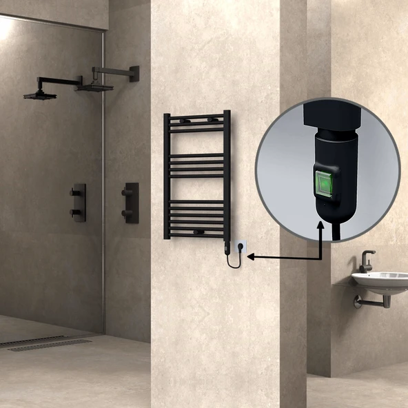 HAITI Elektrikli Havlupan 500x800 Düz Siyah (OnOff Düğmeli) 300W ürün görseli 1