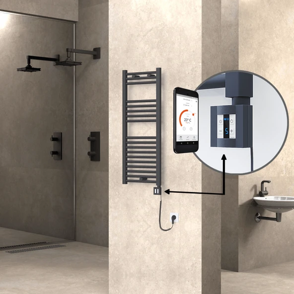 HAITI Elektrikli Havlupan 400x1000 Düz Antrasit (KTX4 Termostat) 300W Spiral Kablolu ürün görseli 1