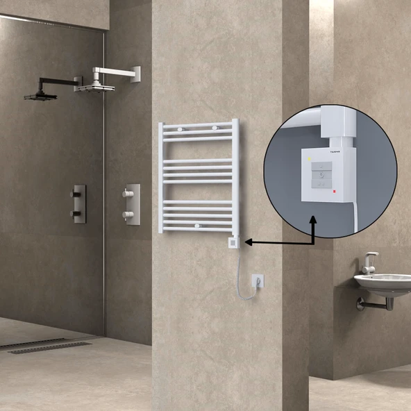 HAITI Elektrikli Havlupan 600x700 Düz Beyaz (KTX1 Termostat) 300W Spiral Kablolu ürün görseli 1