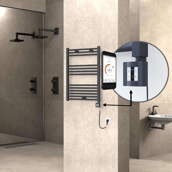 HAITI Elektrikli Havlupan 600x800 Düz Antrasit (KTX4 Termostat) 300W Spiral Kablolu ürün görseli 1