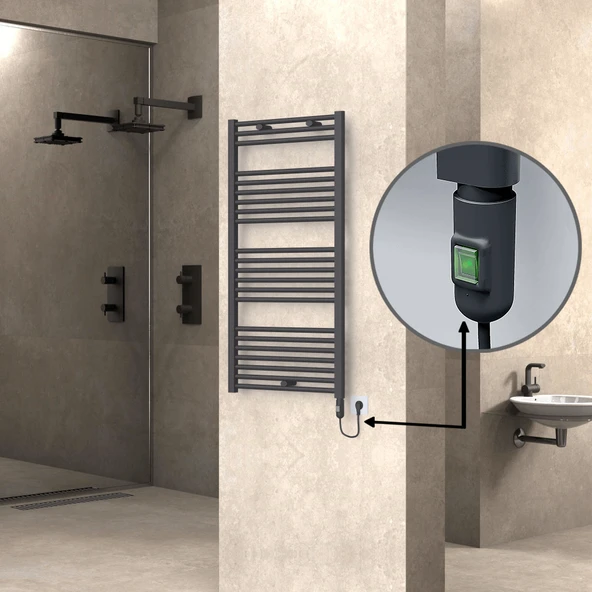 HAITI Elektrikli Havlupan 600x1200 Düz Antrasit (OnOff Düğmeli) 600W ürün görseli 1