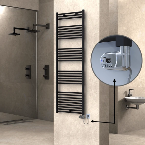 HAITI Elektrikli Havlupan 600x1800 Düz Siyah (Thesis Termostat) 900W ürün görseli