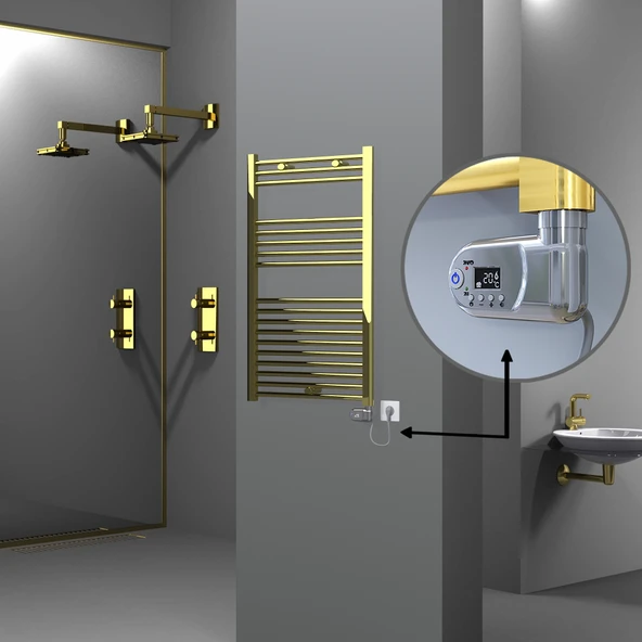 HAITI Elektrikli Havlupan 600x1000 Düz Altın (Thesis Termostat) 300W ürün görseli 1