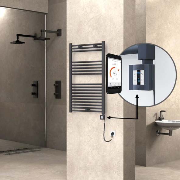 HAITI Elektrikli Havlupan 600x1000 Düz Antrasit (KTX4 Termostat) 600W Spiral Kablolu ürün görseli 1