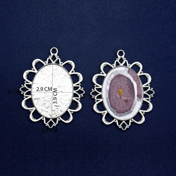 Epoksi Kolye Ucu Oval Desenli Nikel  (5 ADET) - 3