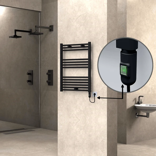 HAITI Elektrikli Havlupan 600x800 Düz Siyah (OnOff Düğmeli) 300W ürün görseli 1