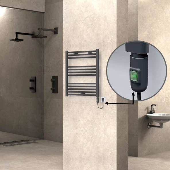 HAITI Elektrikli Havlupan 600x700 Düz Antrasit (OnOff Düğmeli) 300W ürün görseli 1