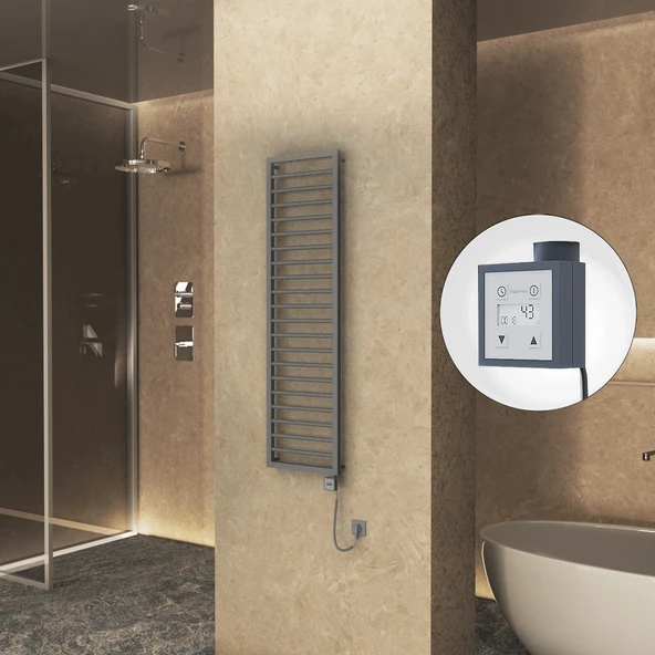 NAXOS Elektrikli Havlupan 500x1655 Antrasit Texture (KTX3 Termostat) 600W Spiral Kablolu ürün görseli 1