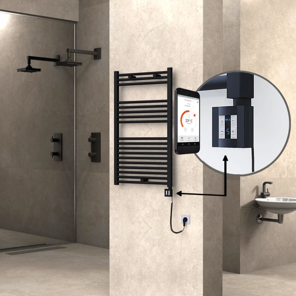 HAITI Elektrikli Havlupan 600x1000 Düz Siyah (KTX4 Termostat) 600W Spiral Kablolu ürün görseli 1