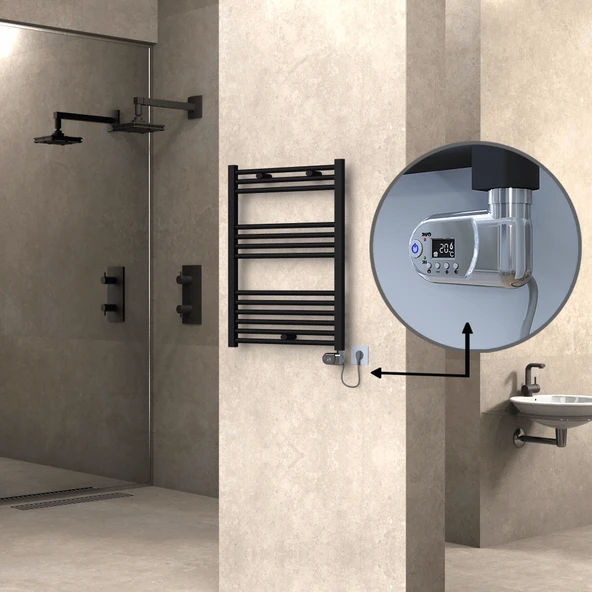 HAITI Elektrikli Havlupan 600x800 Düz Siyah (Thesis Termostat) 300W ürün görseli 1