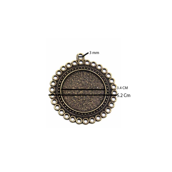 Epoksi Kolye Ucu  Yuvarlak Daireli  Antik Sarı Renk   5,2 Cm  (5 ADET) - 3